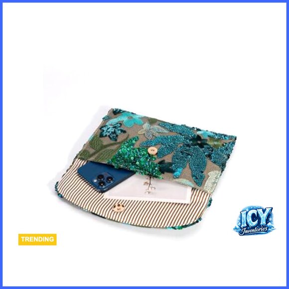 Polyester Blend Floral Embroidery Sequin Evening Clutch Bag